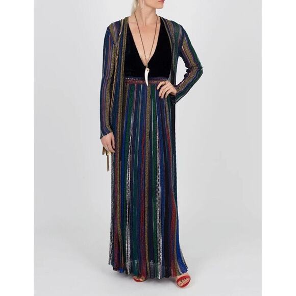 MISSONI Long Cardigan Duster Metallic Sweater IT38 Open Front Striped Italy NEW - Picture 6 of 12